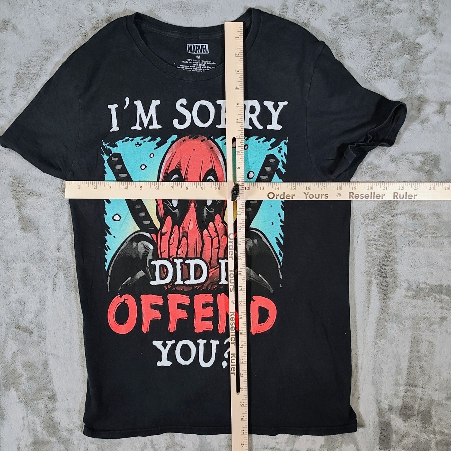 Marvel Deadpool "I'm Sorry Did I Offend You?" Black  Graphic T-Shirt (M) *Flaw*
