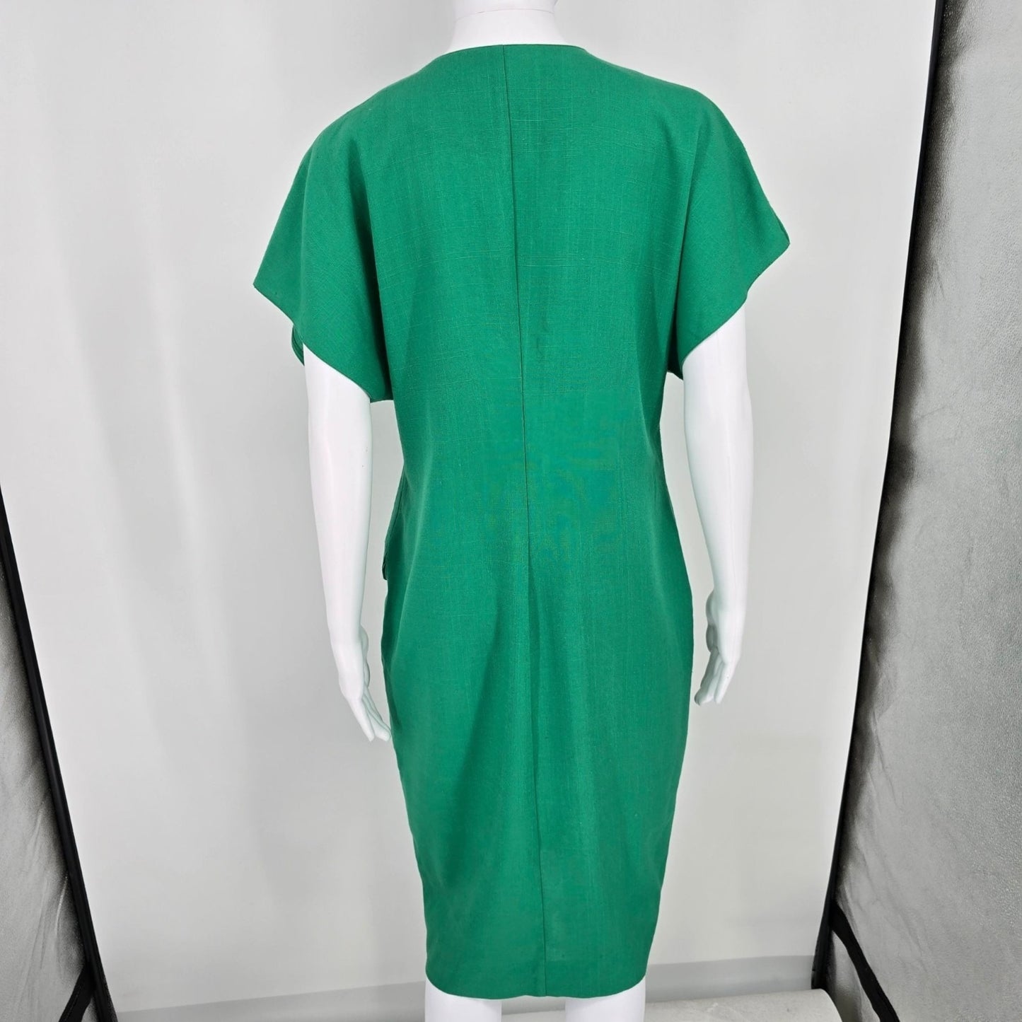 Vintage 1980s Caron Chicago Kelly Green Button-Front Dress (Medium Petite)