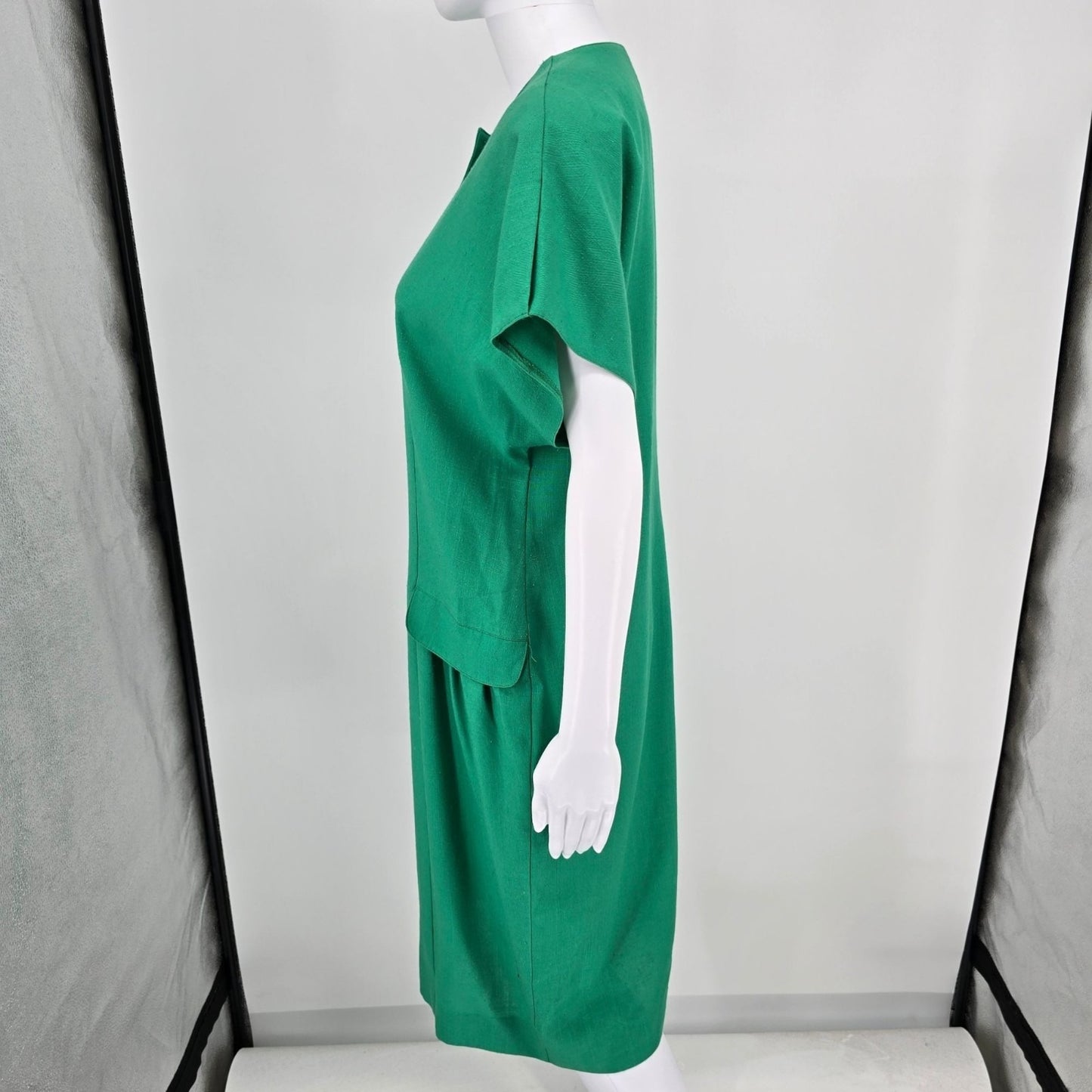Vintage 1980s Caron Chicago Kelly Green Button-Front Dress (Medium Petite)
