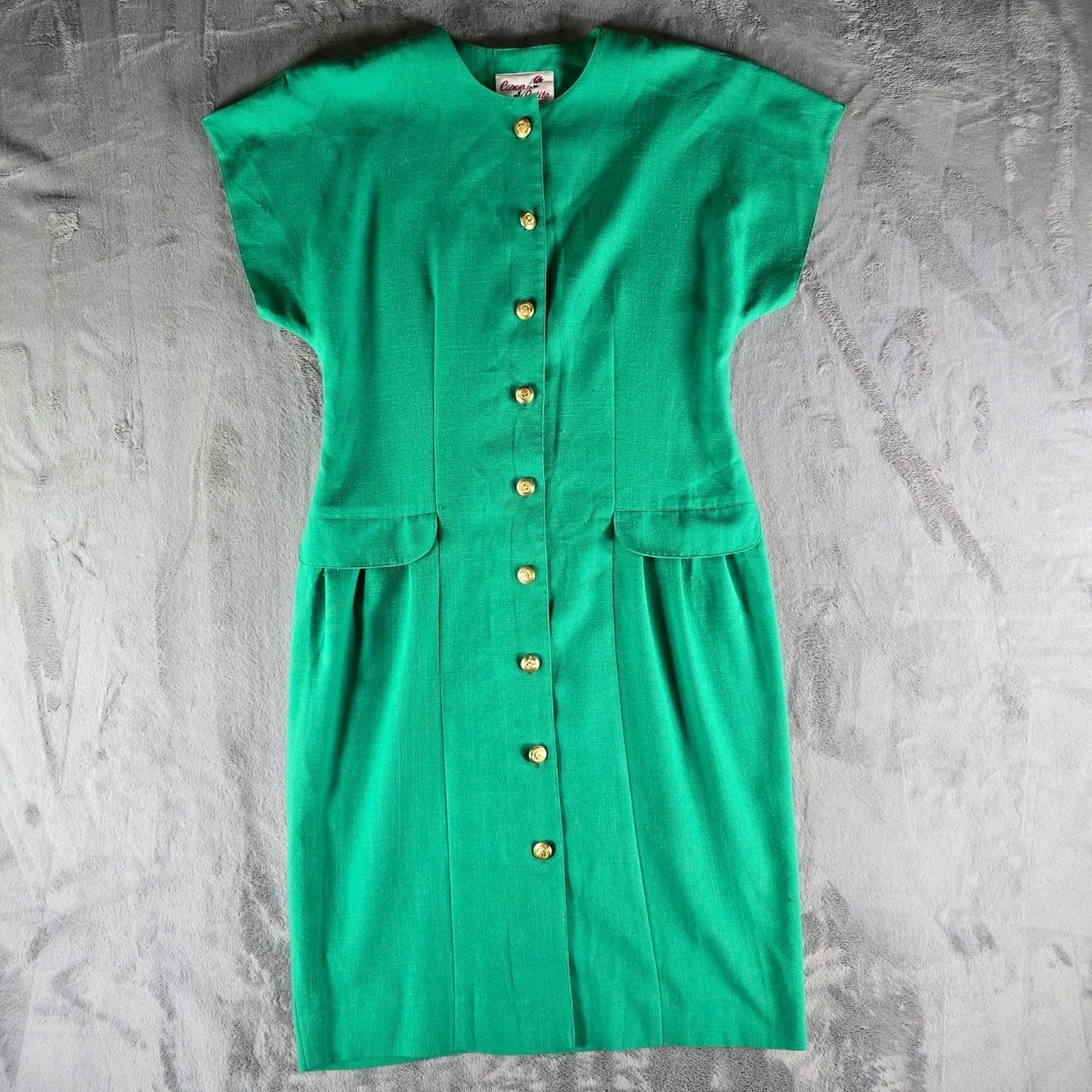 Vintage 1980s Caron Chicago Kelly Green Button-Front Dress (Medium Petite)