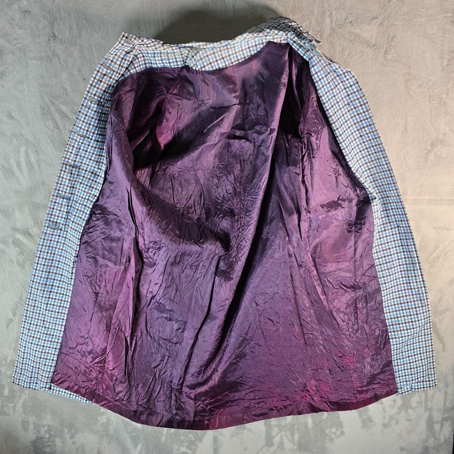 Vintage 1960s Unbranded Women's Single-breasted Blue Check Plaid Car Coat (M/L)