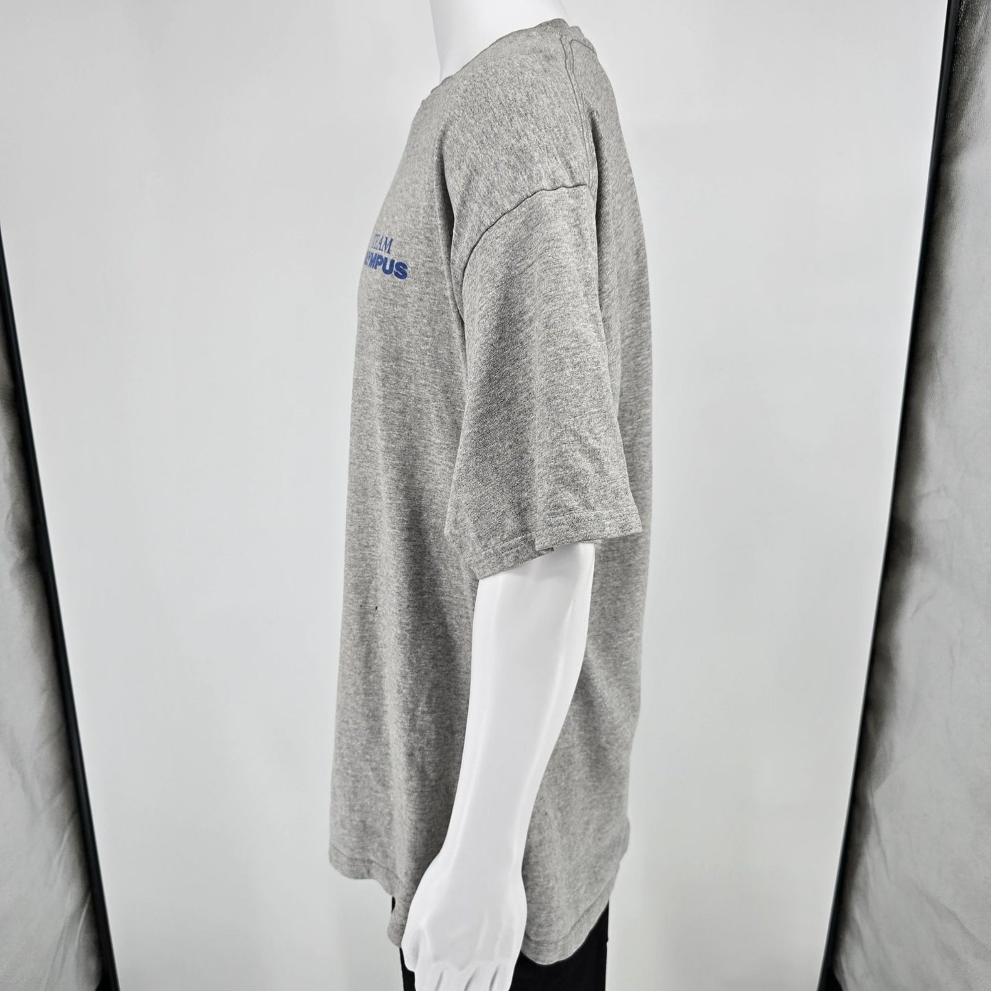 Stained Vintage 1990s Lee Premium Jersey Team Olympus Gray T-Shirt (XL)