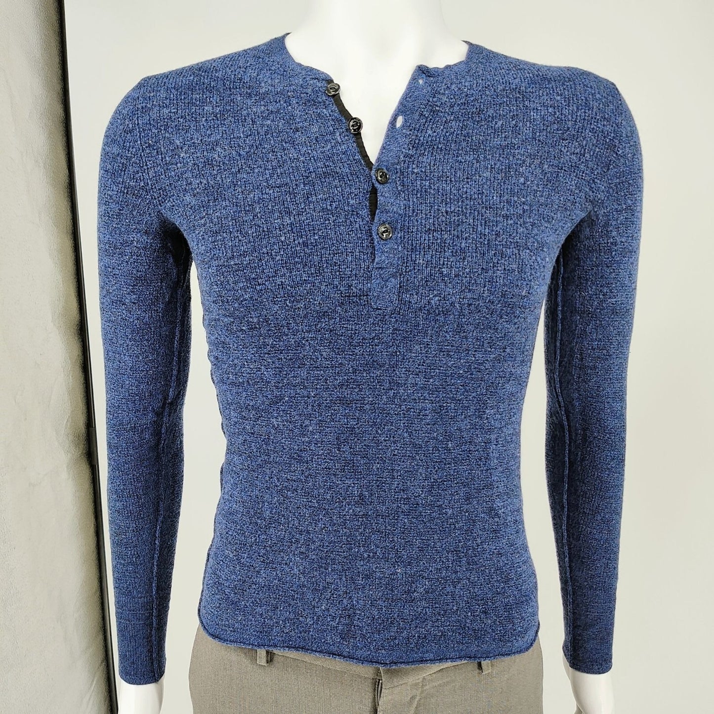 Rag & Bone Blue 100% Merino Wool Long Sleeve Henley Pullover Sweater XS