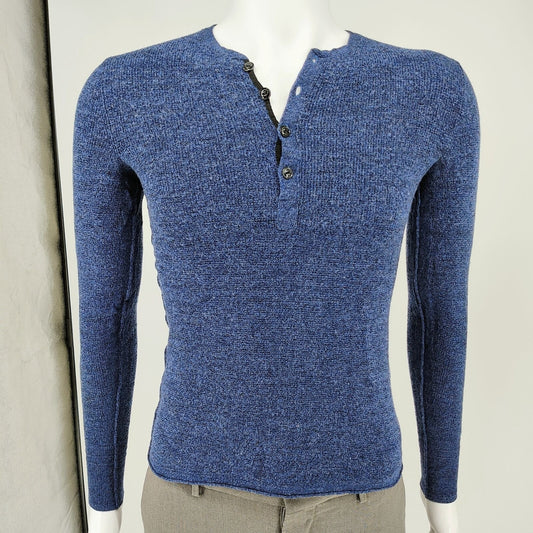 Rag & Bone Blue 100% Merino Wool Long Sleeve Henley Pullover Sweater XS