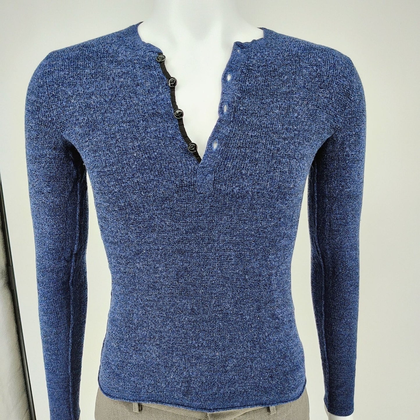 Rag & Bone Blue 100% Merino Wool Long Sleeve Henley Pullover Sweater XS