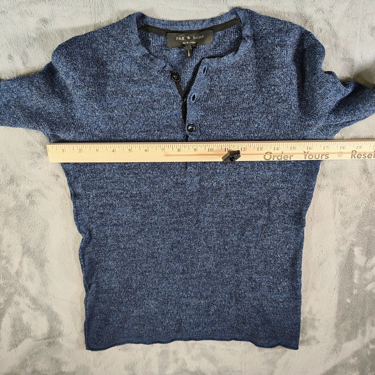 Rag & Bone Blue 100% Merino Wool Long Sleeve Henley Pullover Sweater XS