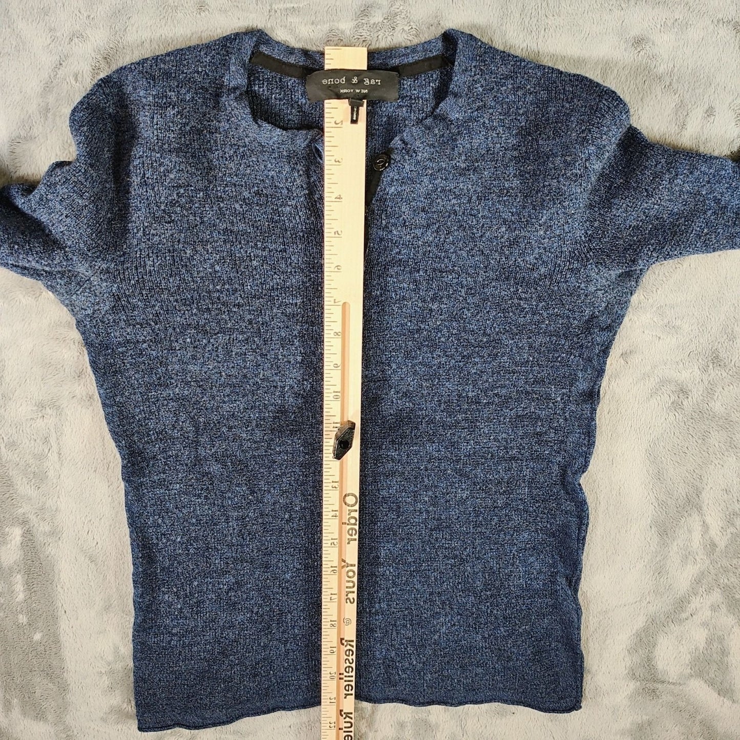 Rag & Bone Blue 100% Merino Wool Long Sleeve Henley Pullover Sweater XS
