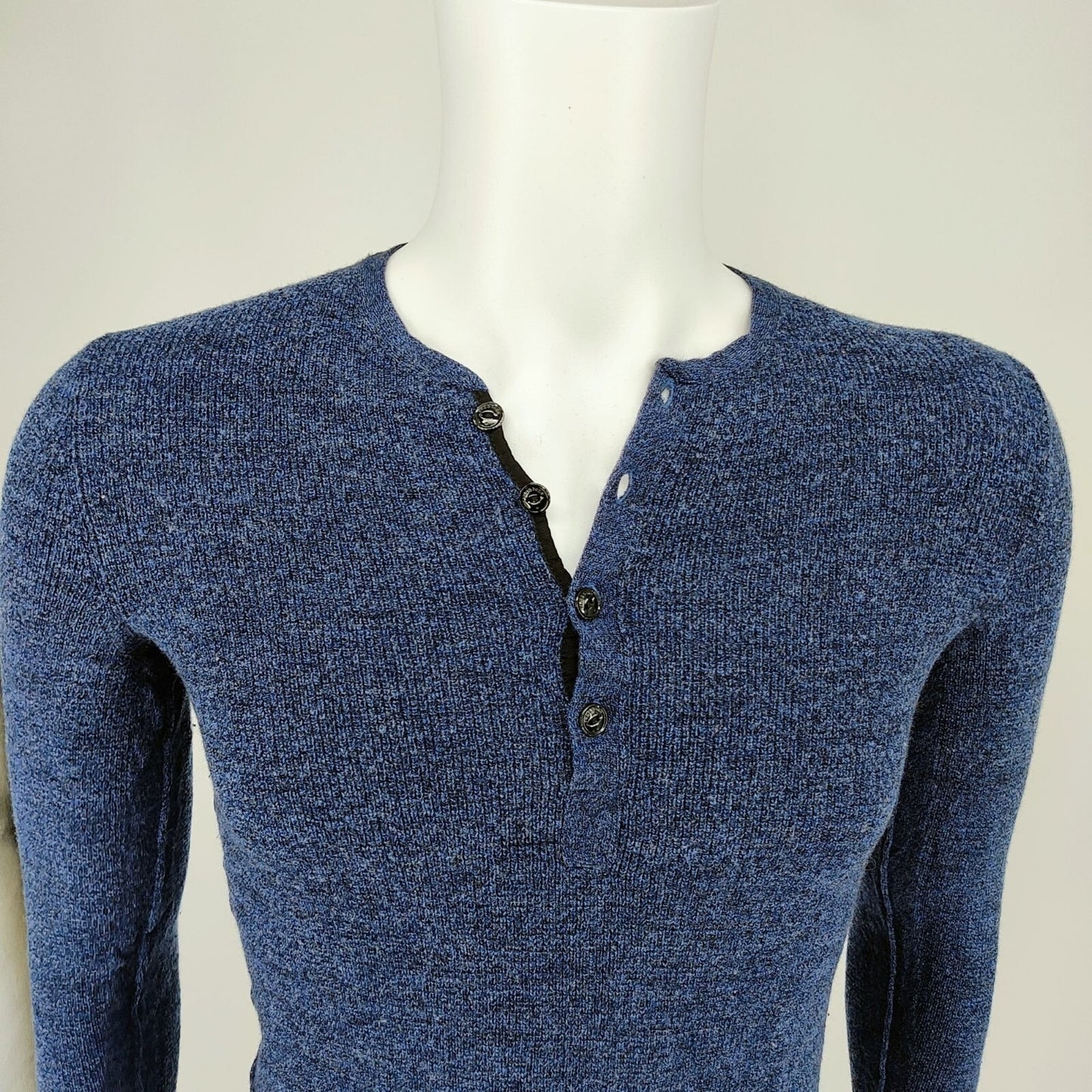 Rag & Bone Blue 100% Merino Wool Long Sleeve Henley Pullover Sweater XS