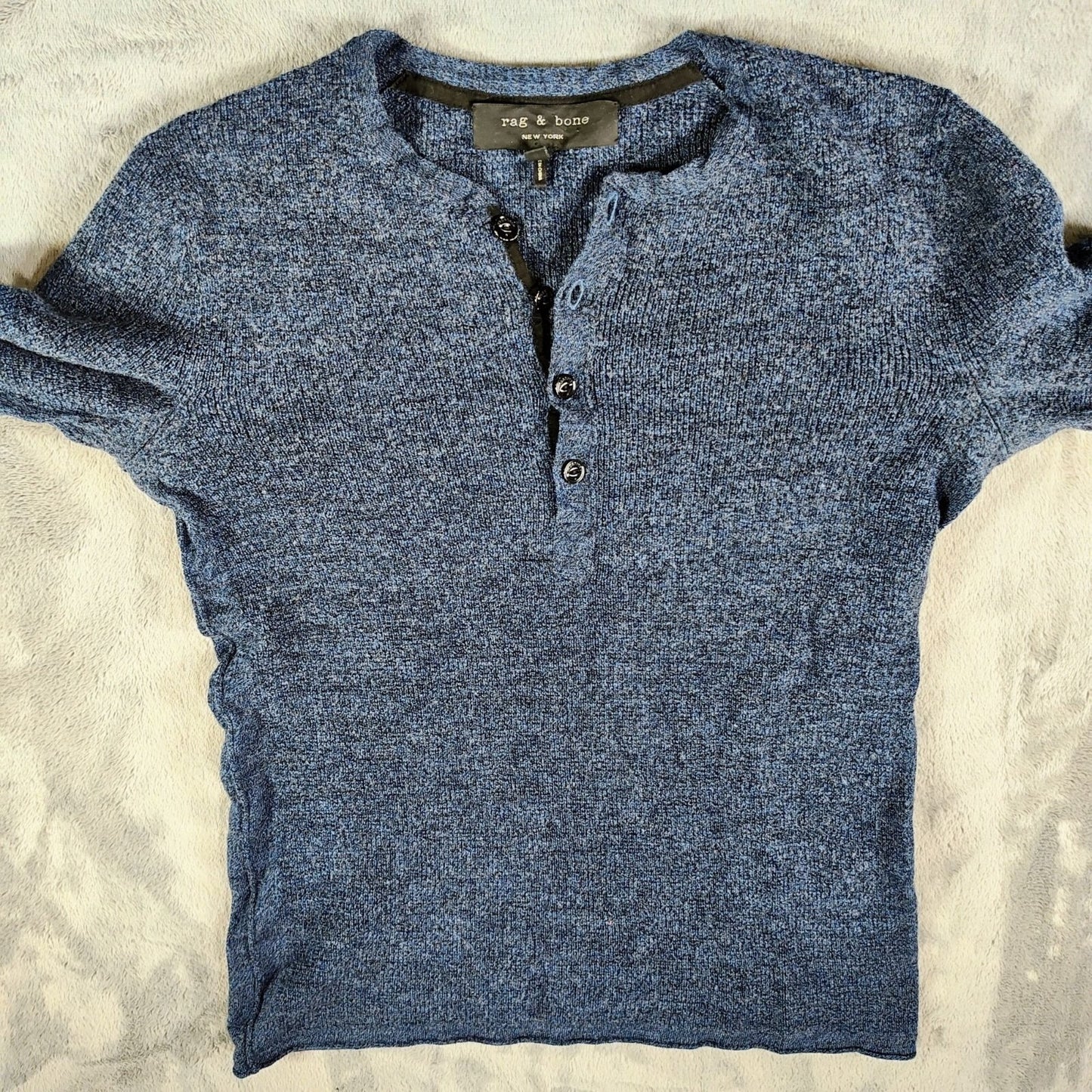 Rag & Bone Blue 100% Merino Wool Long Sleeve Henley Pullover Sweater XS