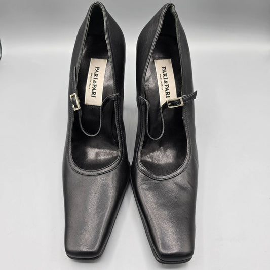 Vintage Late 1990s Deadstock Pari & Pari Black Nappa Leather Mary-Jane Pumps -7B