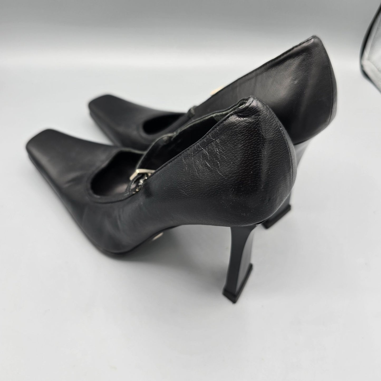 Vintage Late 1990s Deadstock Pari & Pari Black Nappa Leather Mary-Jane Pumps -7B