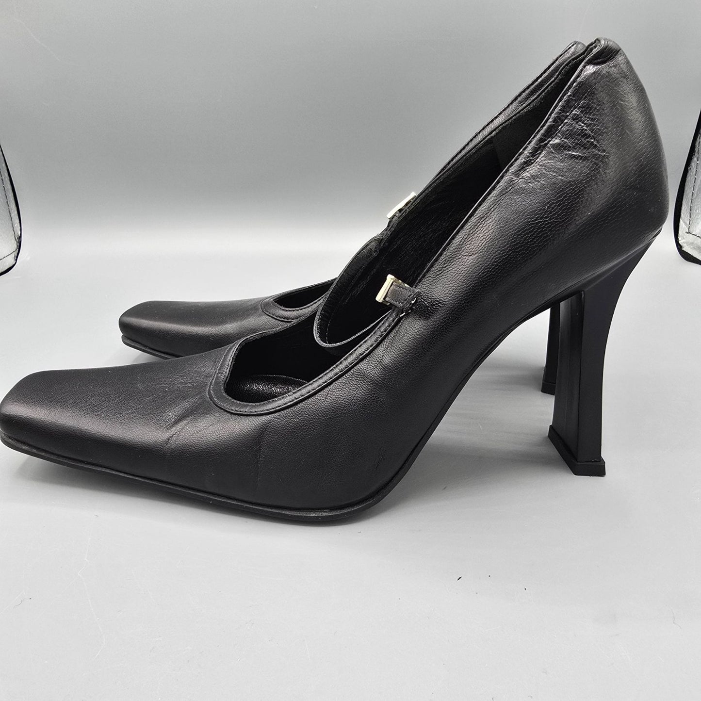 Vintage Late 1990s Deadstock Pari & Pari Black Nappa Leather Mary-Jane Pumps -7B