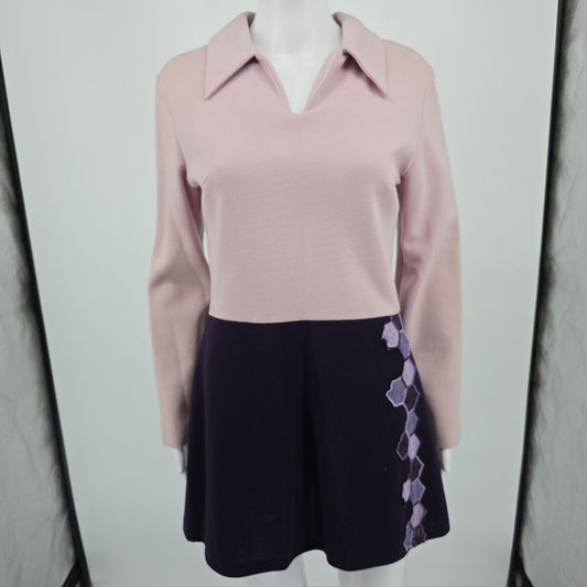 Vintage 1960s Bleeker Street/Jonathan Logan Pink/Purple Mod Mini Dress -M *Flaws
