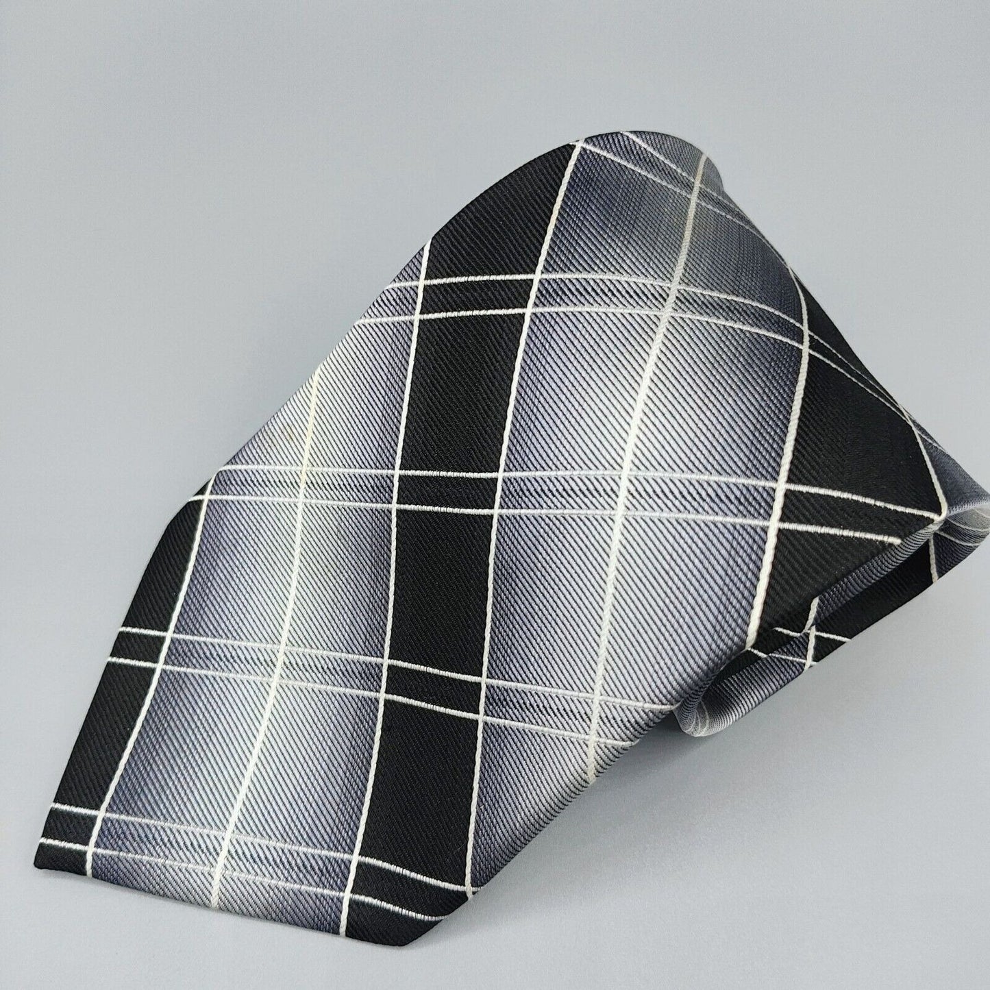 Pierre Cardin Black & Gray Plaid 3.75 " Width 100% Silk Necktie *Stain*