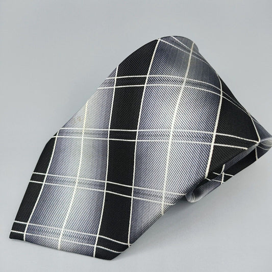 Pierre Cardin Black & Gray Plaid 3.75 " Width 100% Silk Necktie *Stain*
