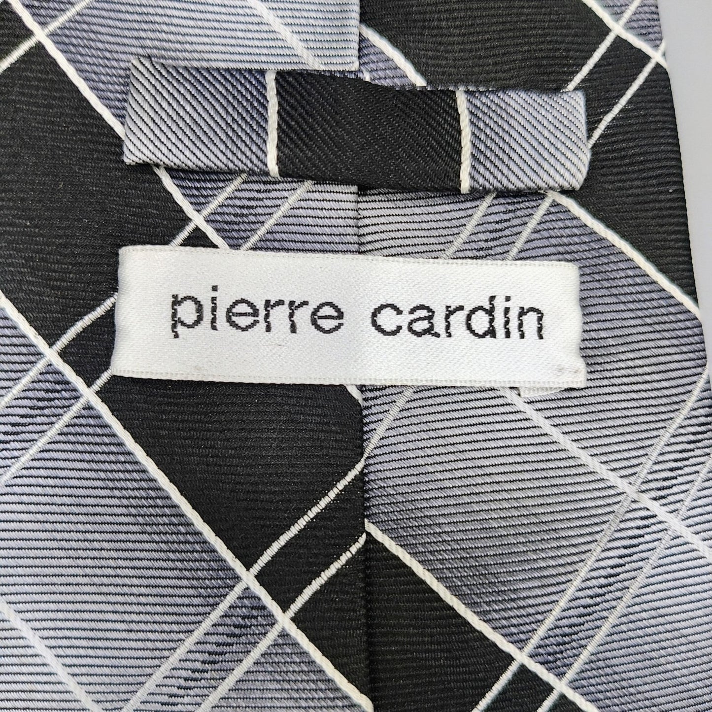 Pierre Cardin Black & Gray Plaid 3.75 " Width 100% Silk Necktie *Stain*