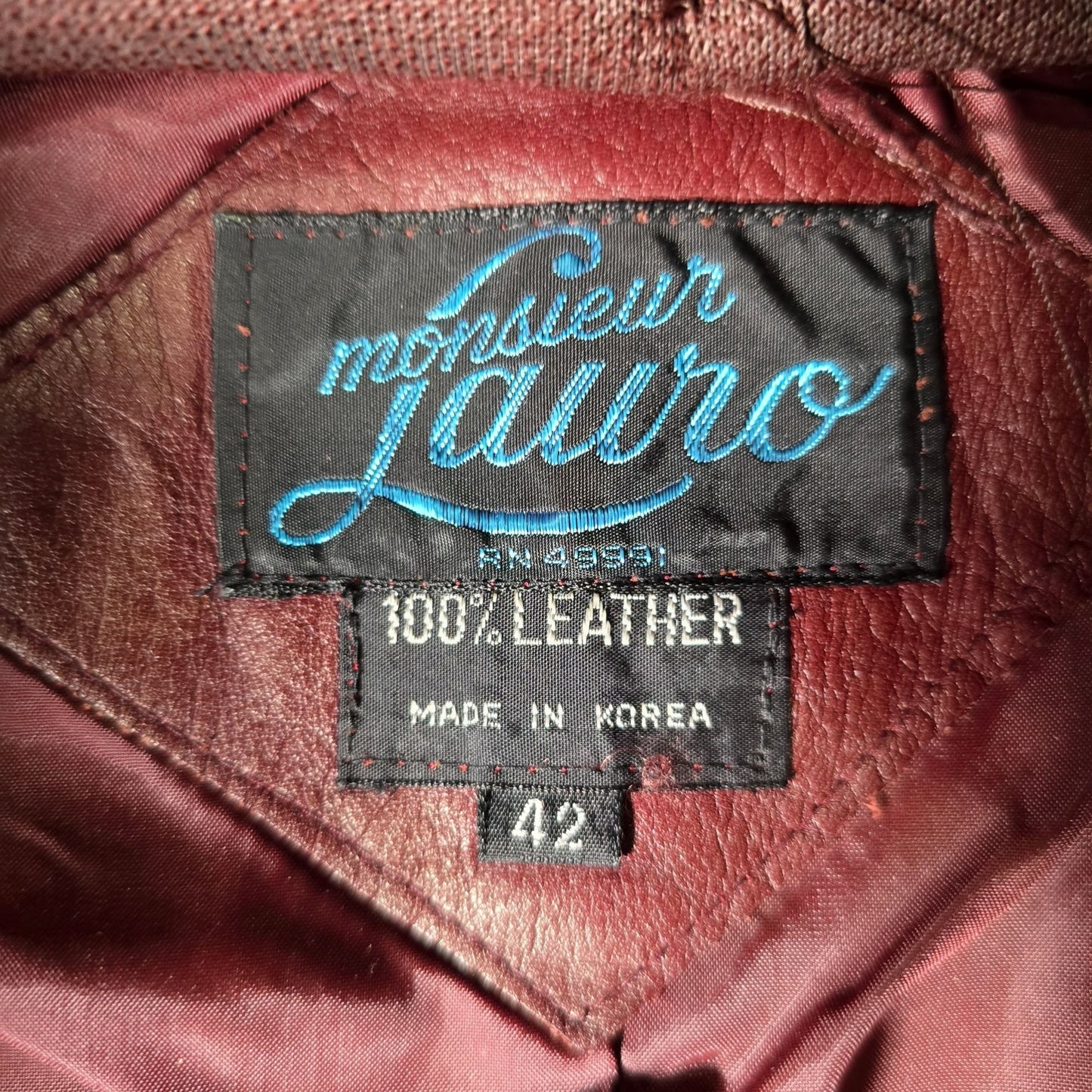Vintage 1970s Monsieur Lauro Oxblood Leather Safari Blazer Jacket (41 M/L)