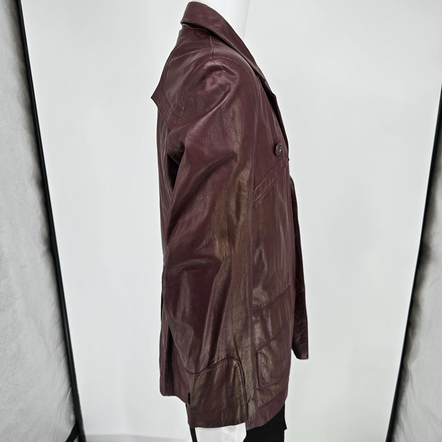 Vintage 1970s Monsieur Lauro Oxblood Leather Safari Blazer Jacket (41 M/L)
