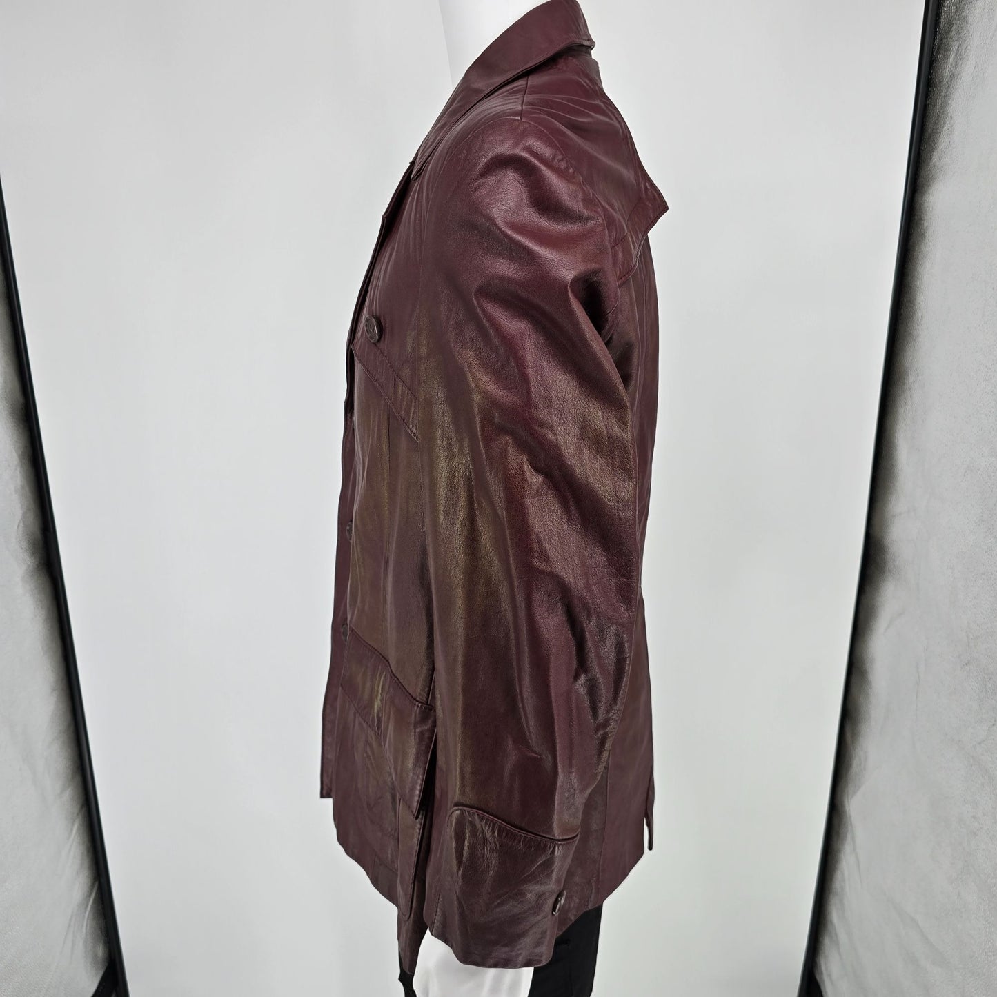 Vintage 1970s Monsieur Lauro Oxblood Leather Safari Blazer Jacket (41 M/L)