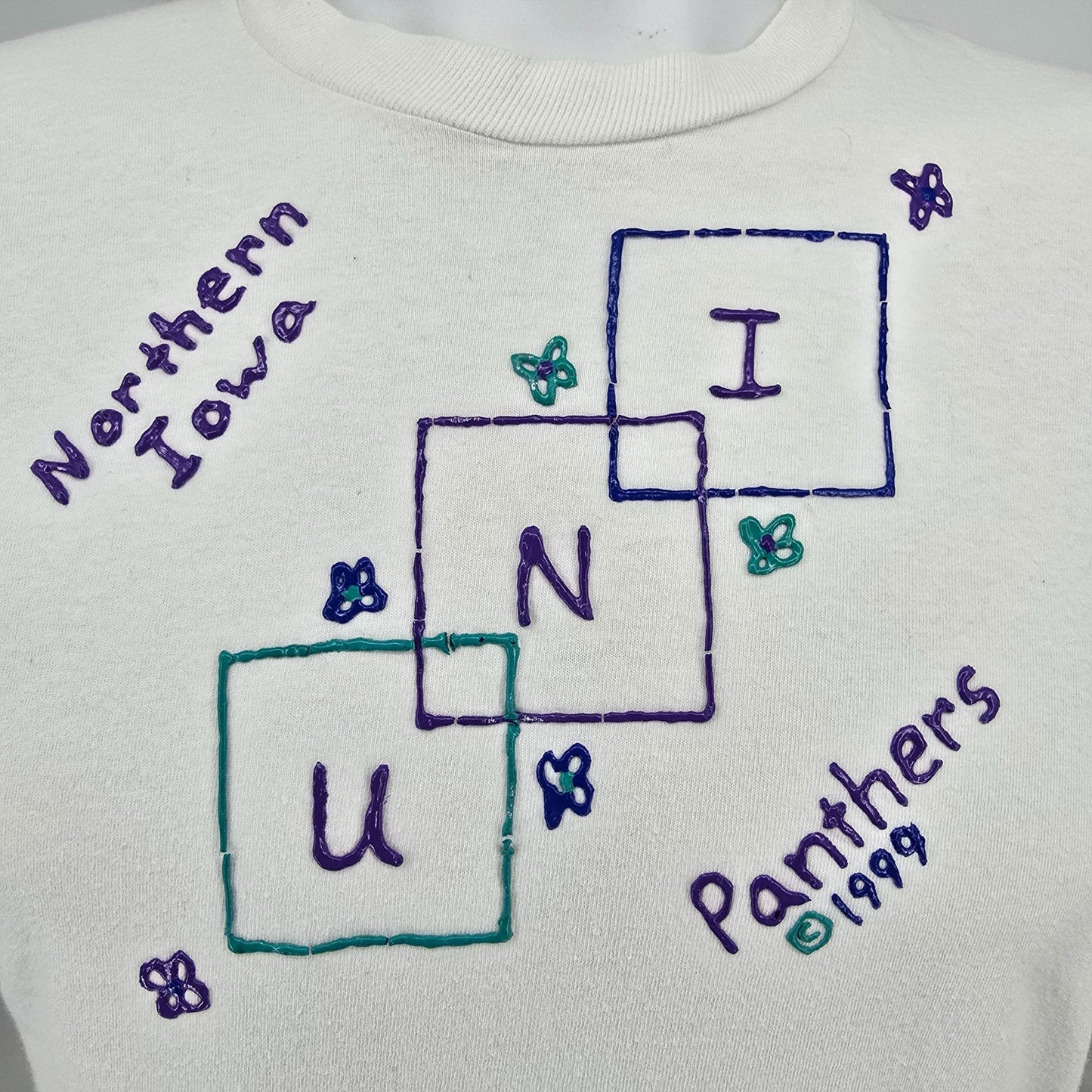 Vintage 1999 UNI University of Northern Iowa Panthers Puff Paint T-Shirt (S)