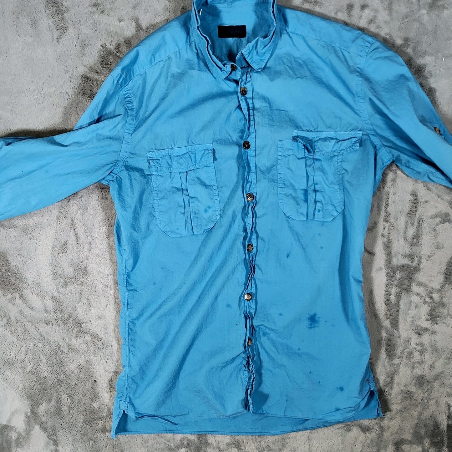 Lanvin Men's Long Sleeve Blue Made in Italy Western Shirt (14 1/2 37) *FLAWS*