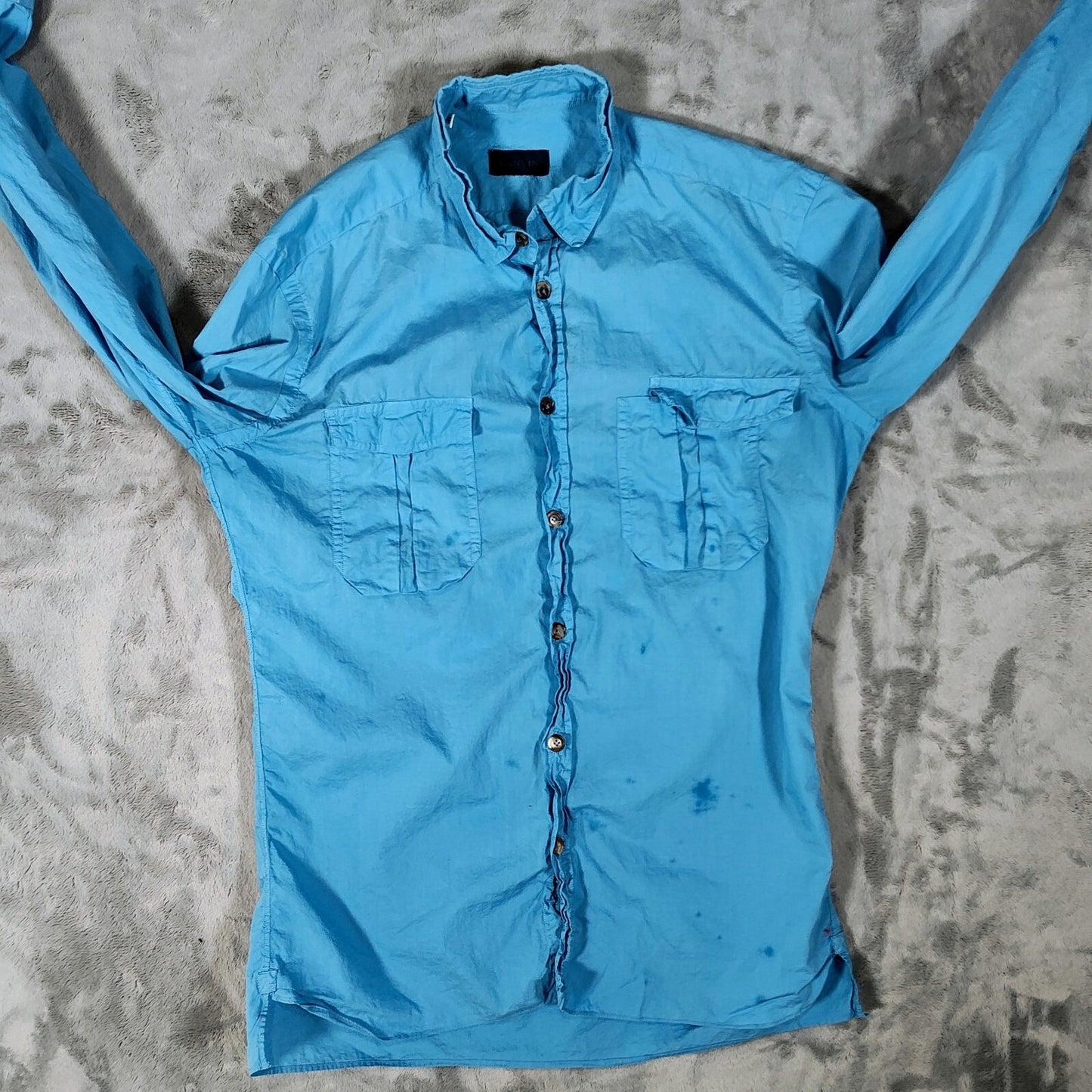 Lanvin Men's Long Sleeve Blue Made in Italy Western Shirt (14 1/2 37) *FLAWS*