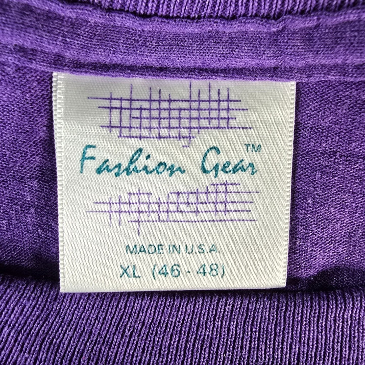 Vintage 1990s Fashion Gear Floral Purple Beaded Fringe Made in USA T-Shirt (XL)