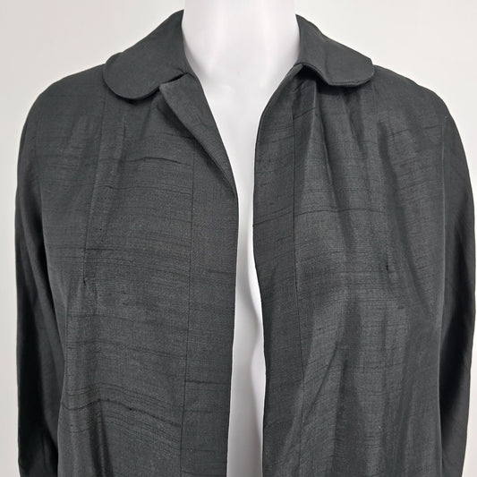 Vintage 1950s Wm. B. Schleisner PA Women's Black Silk Evening/Duster Coat (M/L)