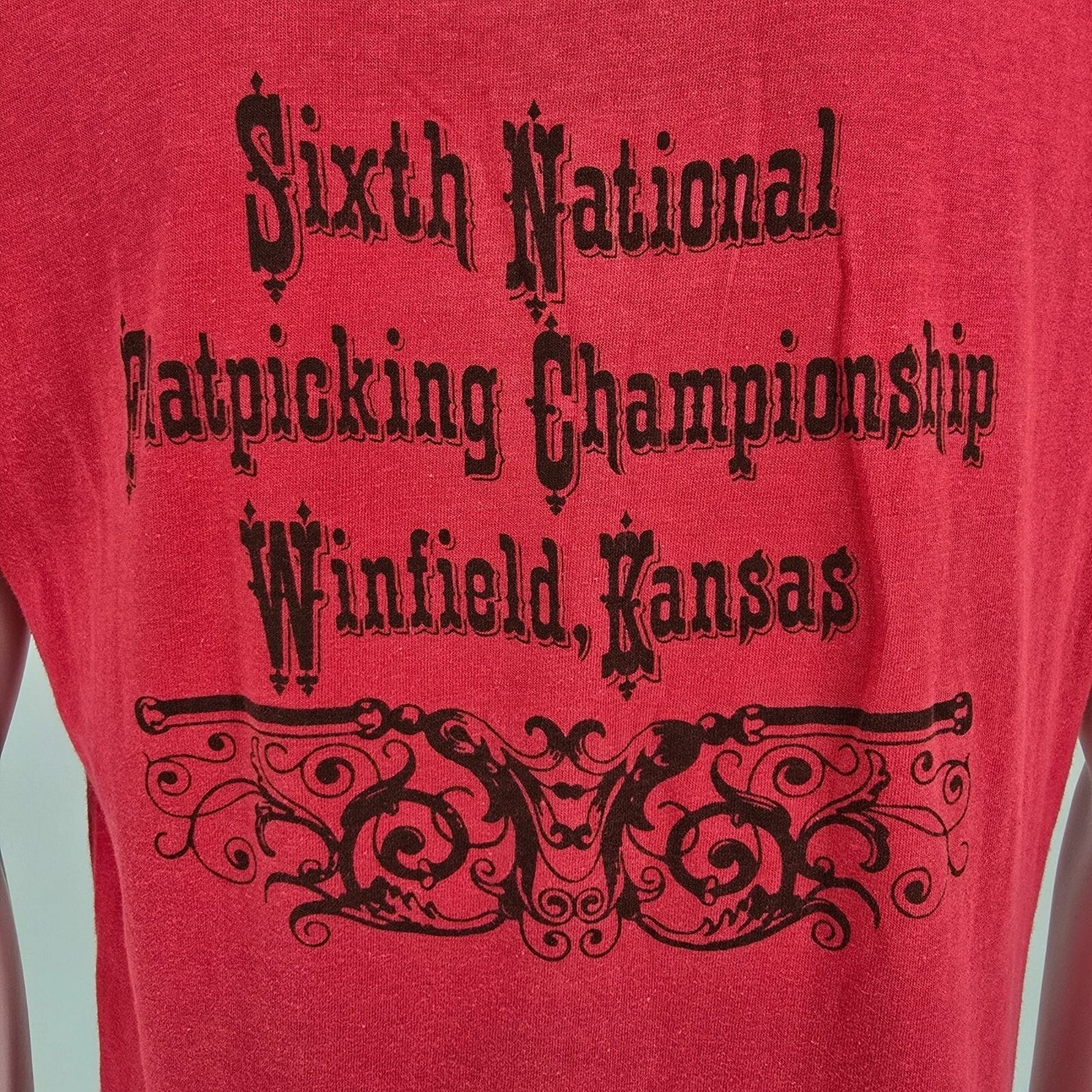 Vintage 1977 National Flatpicking Championship Winfield Kansas Banjo T-Shirt (L)