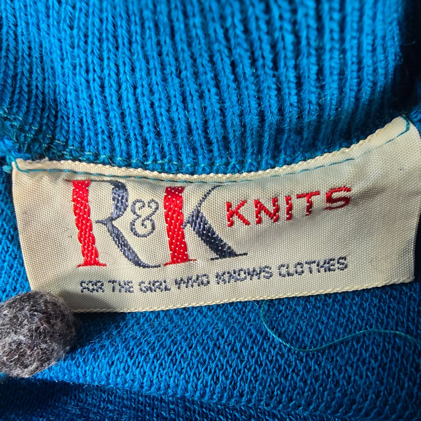 Vintage 1960s R & K Knits Teal Blue V-Neck Mod Shift Knit Sweater Dress (S)