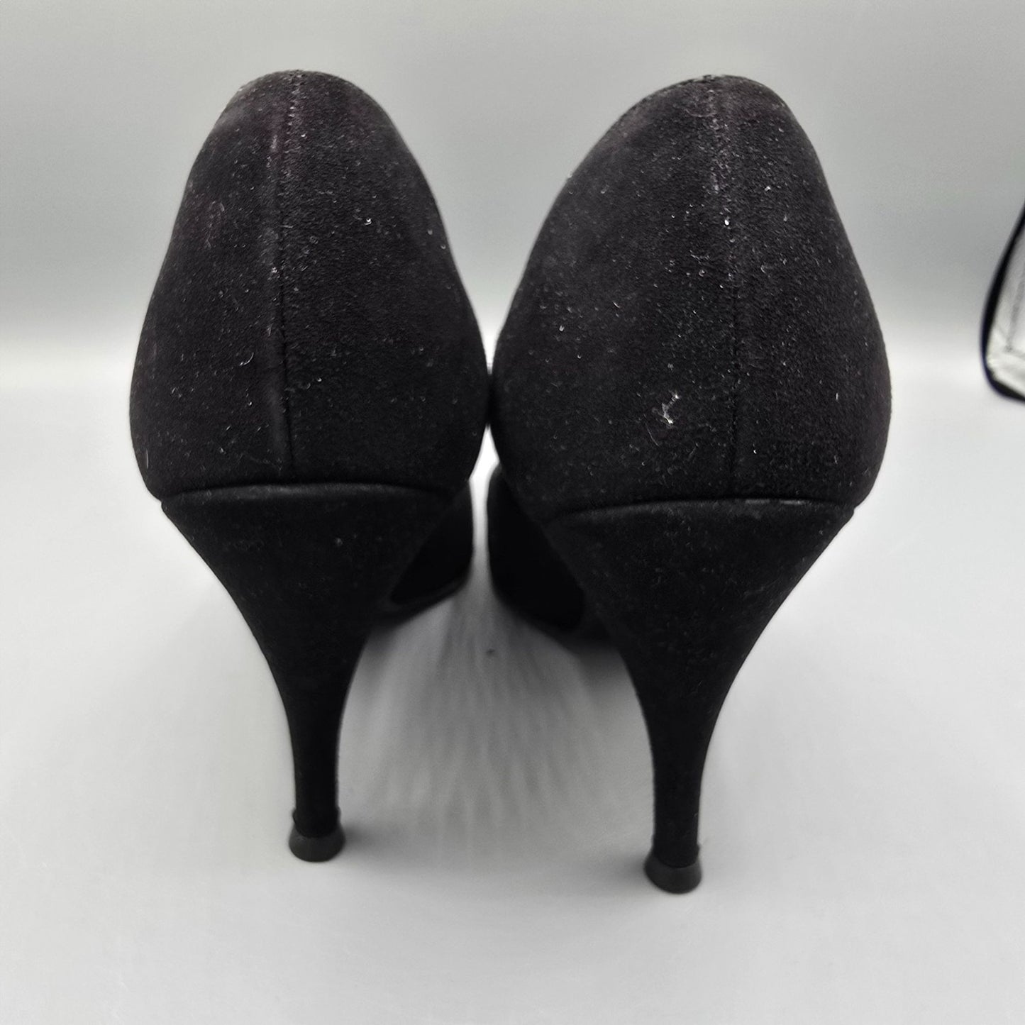 Vintage Early 1960s Sorority Debs Jaison's Black Velvet Point-Toe Bow Pumps -7AA
