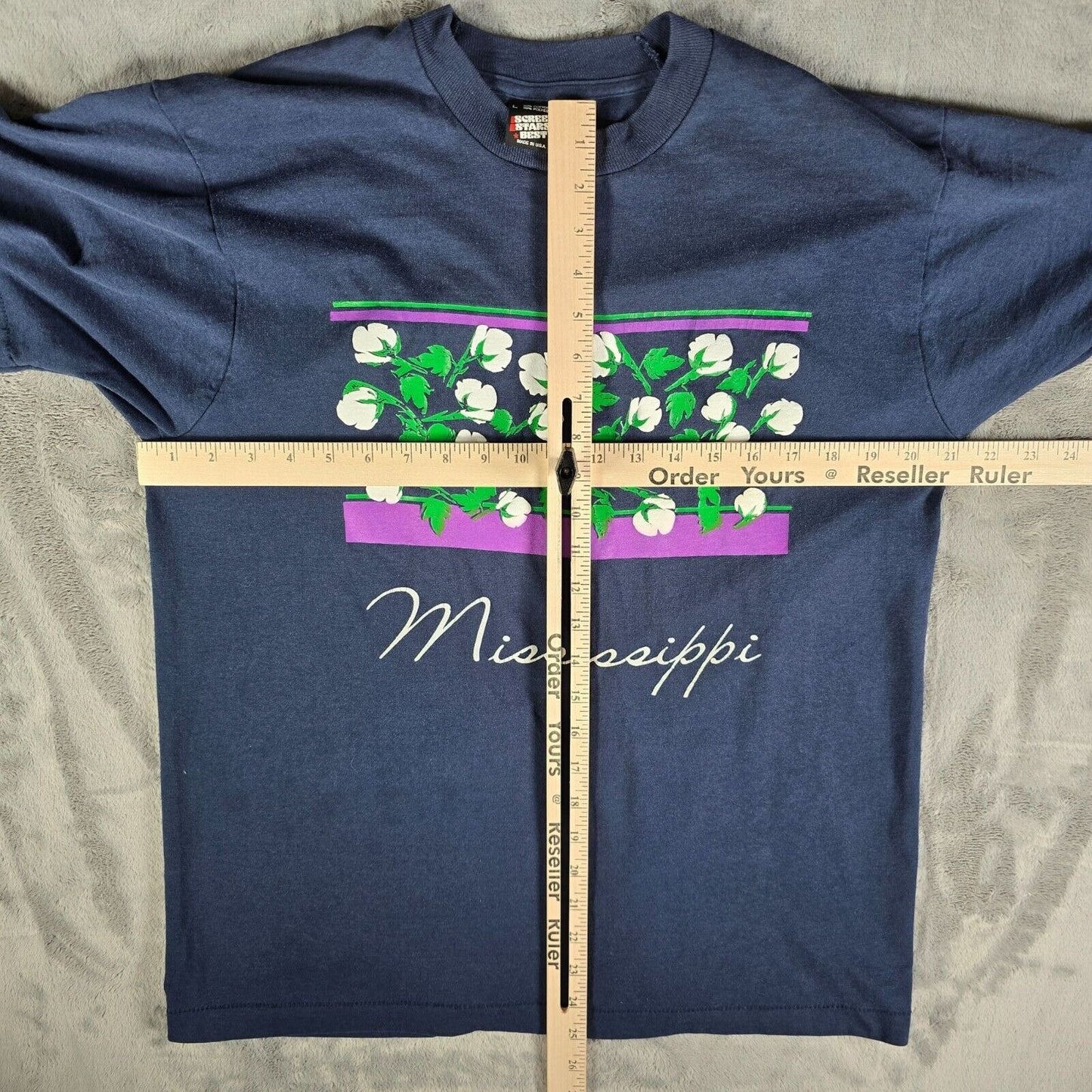 Vintage Late 1980s Screen Stars Mississippi Cotton Field Puff Print T-Shirt (L)