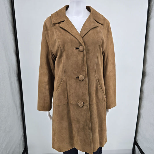 Vintage 1960s Unbranded Women's ILGWU Union Made Camel Suede Mod Car Coat (S/M)