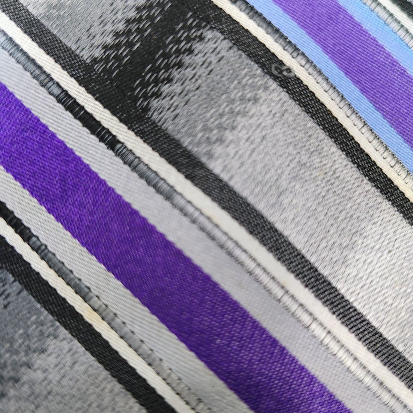 George 100% Silk Purple, Black, and Gray Striped Necktie *Stain*