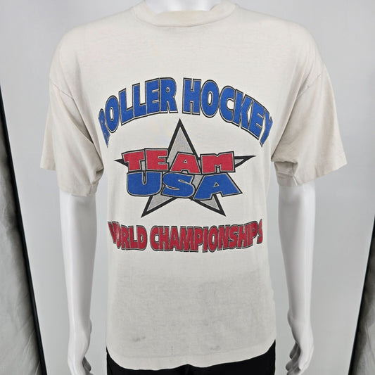 Vintage 1990s Team USA Roller Hockey World Championships White T-Shirt (XL)