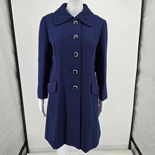 Vintage 1970s Women's Navy Blue Made in Canada Virgin Wool Mod Coat (M)
