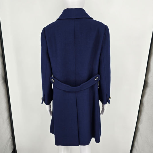 Vintage 1970s Women's Navy Blue Made in Canada Virgin Wool Mod Coat (M)