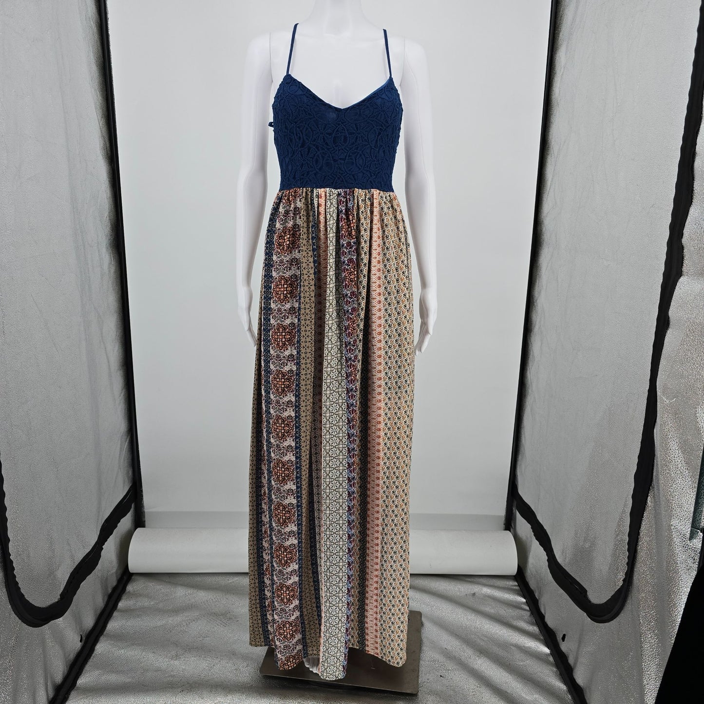2010s She + Sky Corset-Inspired Lace-Up Sleeveless Maxi Boho/Festival Dress (M)