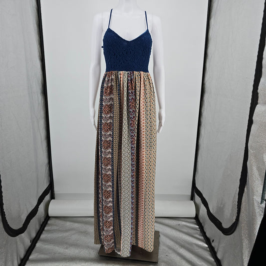2010s She + Sky Corset-Inspired Lace-Up Sleeveless Maxi Boho/Festival Dress (M)