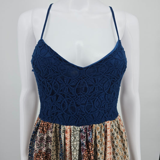 2010s She + Sky Corset-Inspired Lace-Up Sleeveless Maxi Boho/Festival Dress (M)