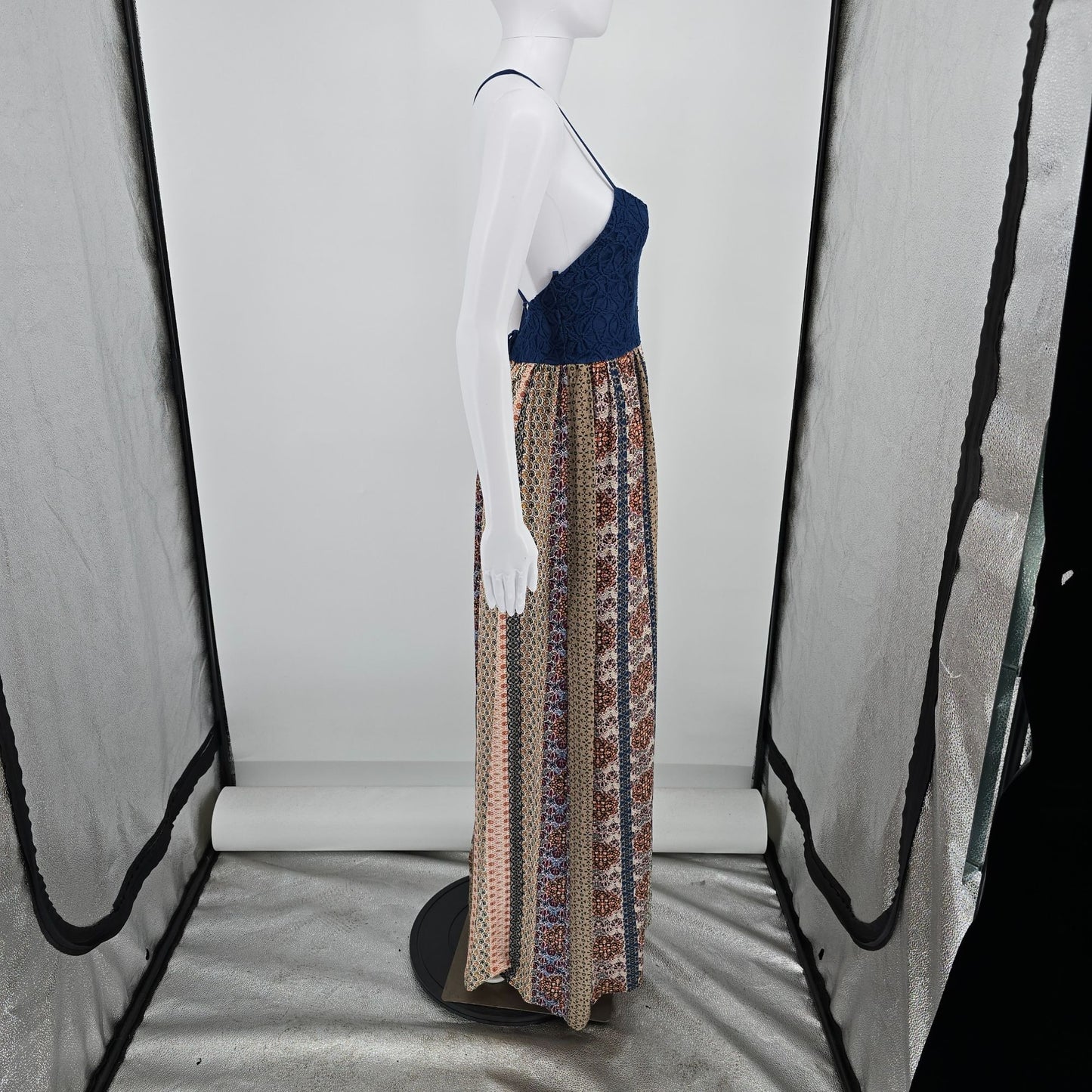 2010s She + Sky Corset-Inspired Lace-Up Sleeveless Maxi Boho/Festival Dress (M)