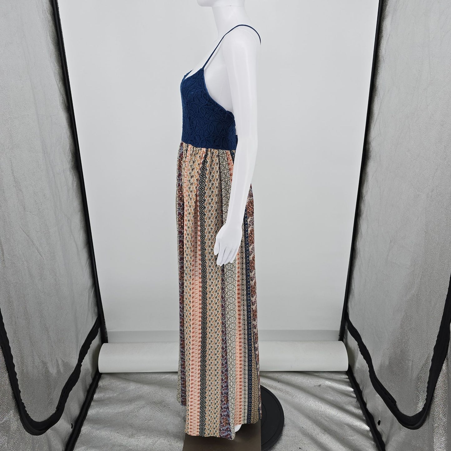 2010s She + Sky Corset-Inspired Lace-Up Sleeveless Maxi Boho/Festival Dress (M)