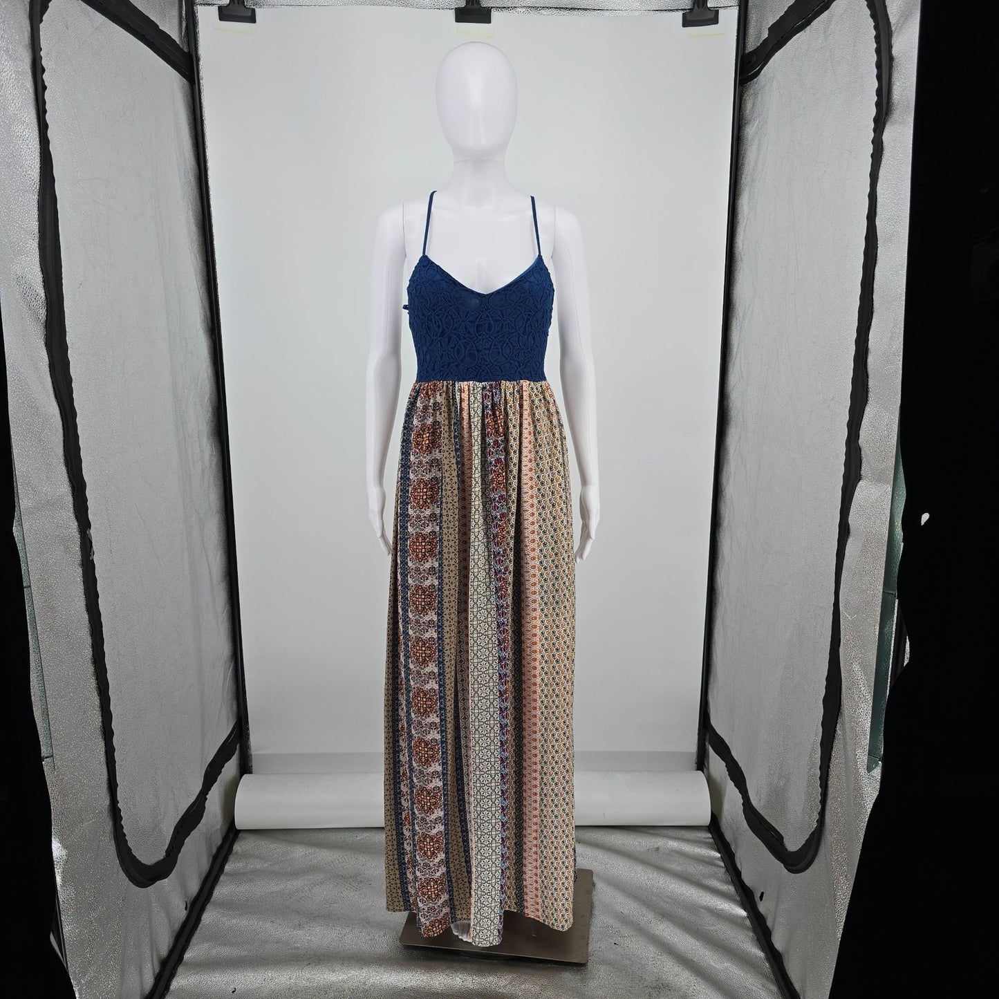 2010s She + Sky Corset-Inspired Lace-Up Sleeveless Maxi Boho/Festival Dress (M)