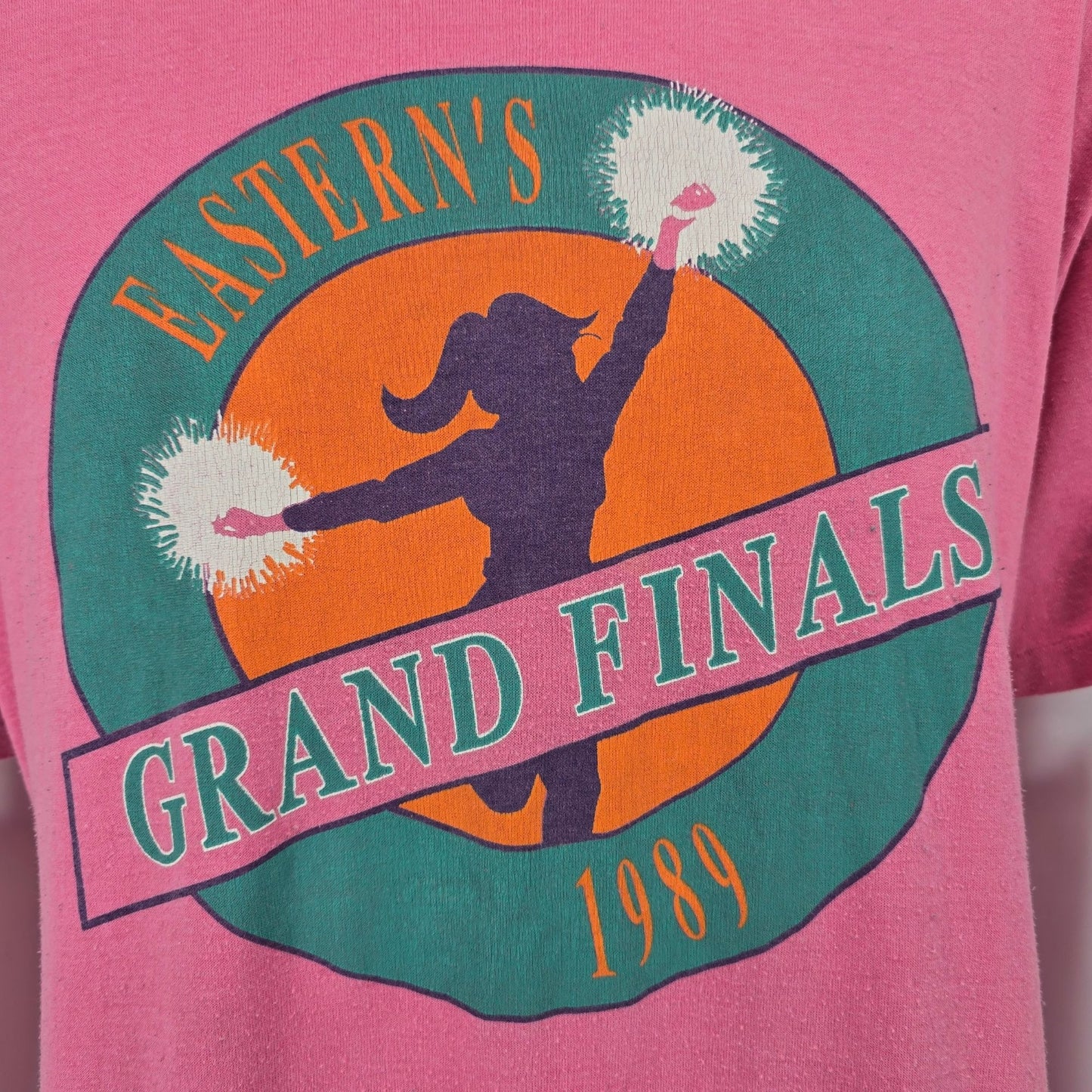 Vintage 1989 Velva Sheen Pink Eastern's Grand Finals Cheerleading T-Shirt (L)