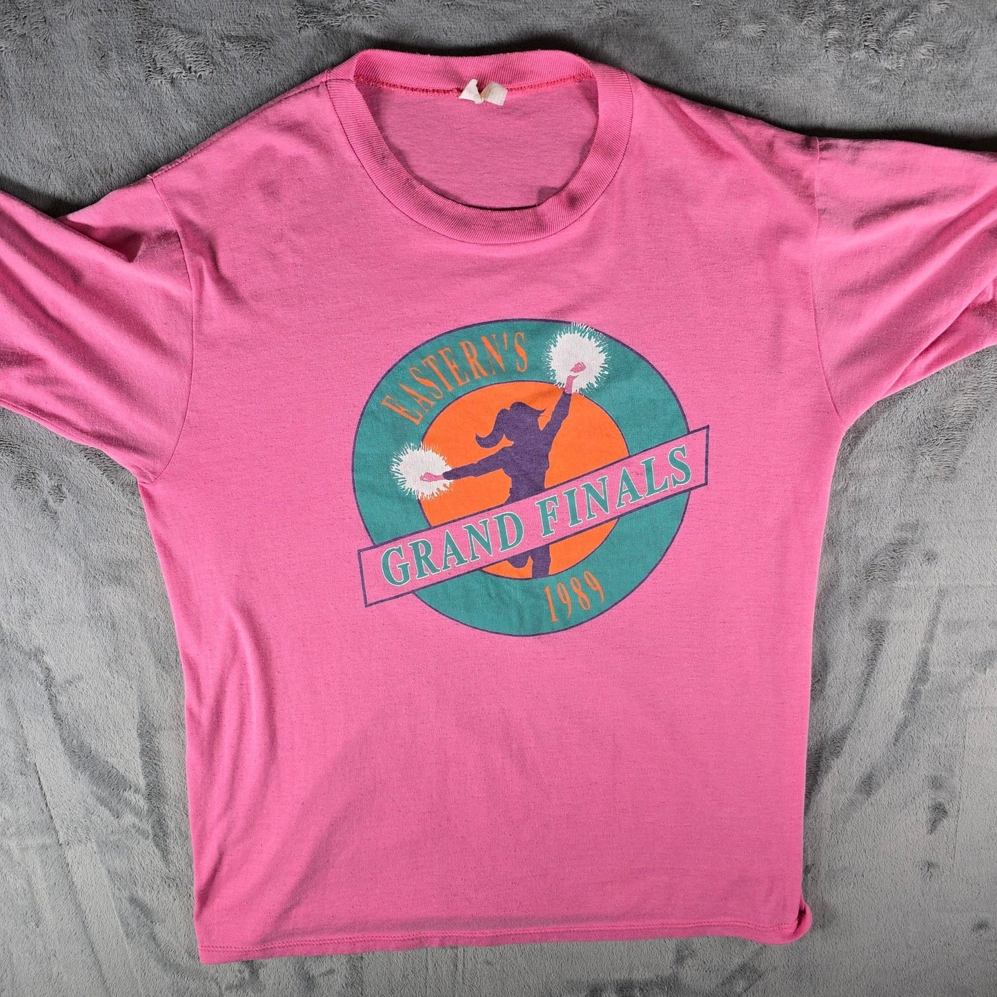 Vintage 1989 Velva Sheen Pink Eastern's Grand Finals Cheerleading T-Shirt (L)