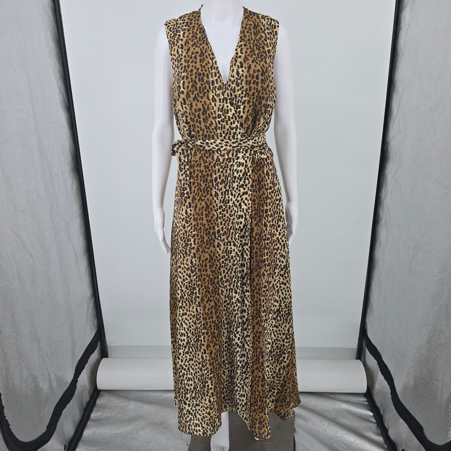 Vintage 1990s Ultra Dress New York Leopard Print Sleeveless Maxi Dress (12/L)
