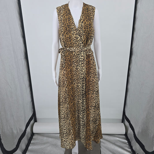 Vintage 1990s Ultra Dress New York Leopard Print Sleeveless Maxi Dress (12/L)