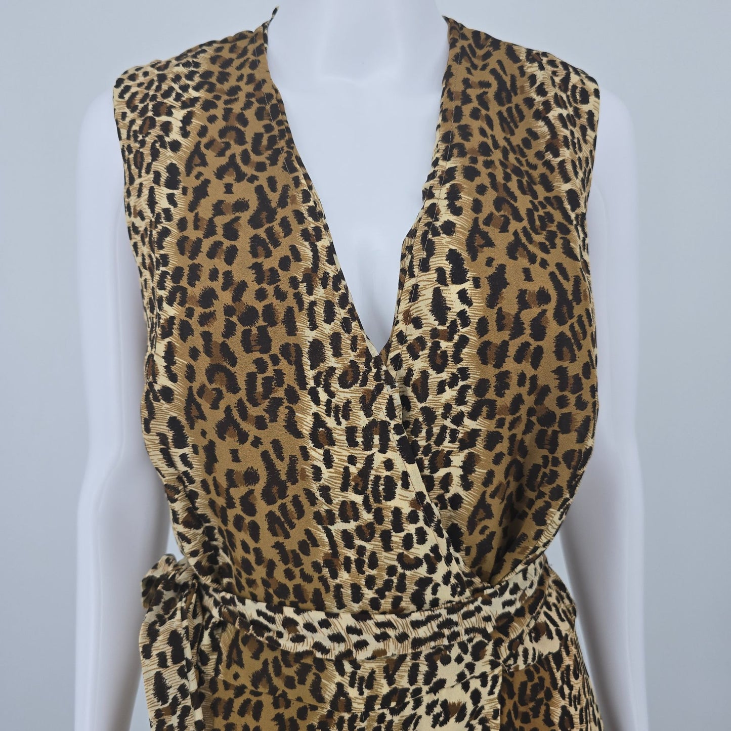 Vintage 1990s Ultra Dress New York Leopard Print Sleeveless Maxi Dress (12/L)