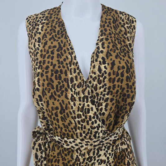 Vintage 1990s Ultra Dress New York Leopard Print Sleeveless Maxi Dress (12/L)