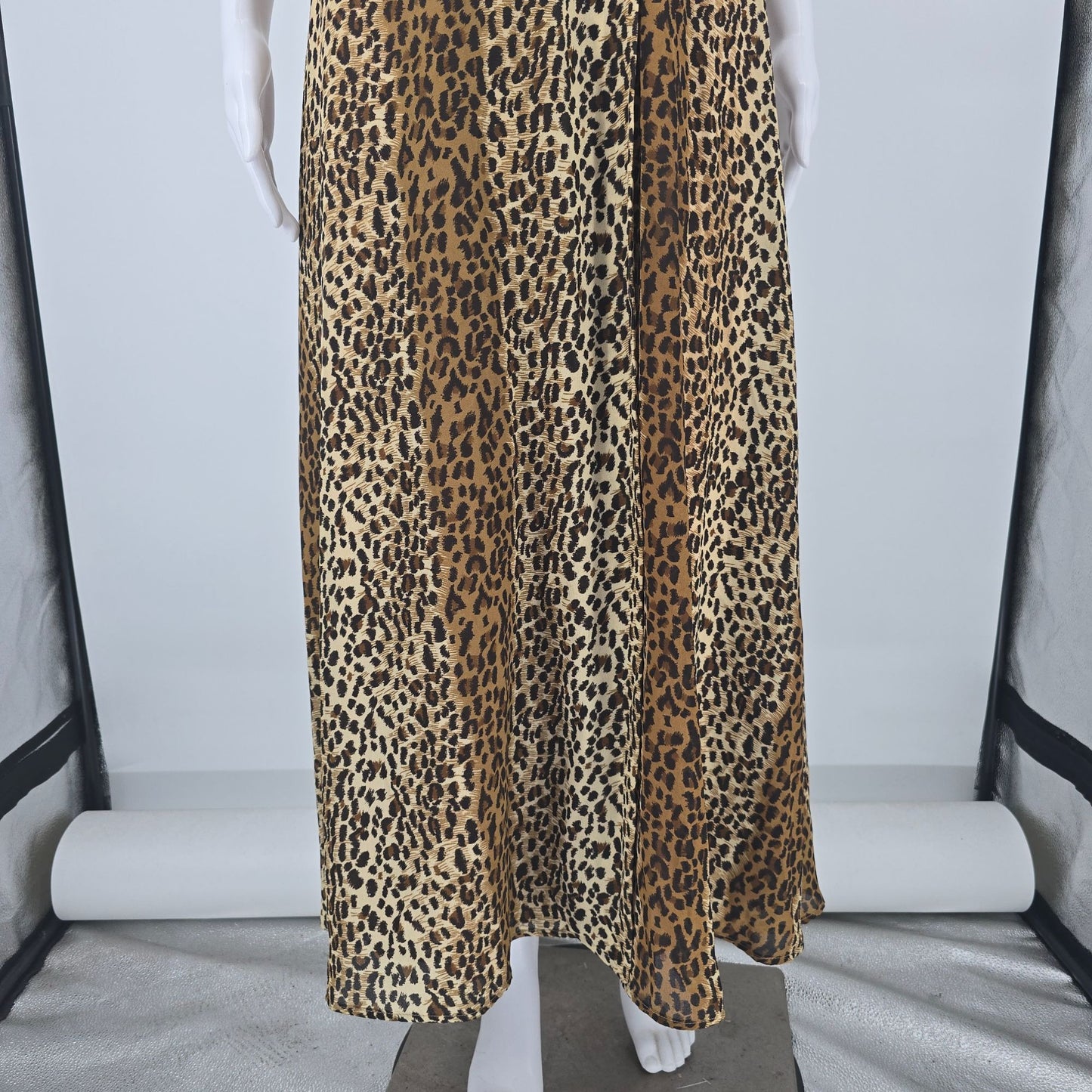 Vintage 1990s Ultra Dress New York Leopard Print Sleeveless Maxi Dress (12/L)
